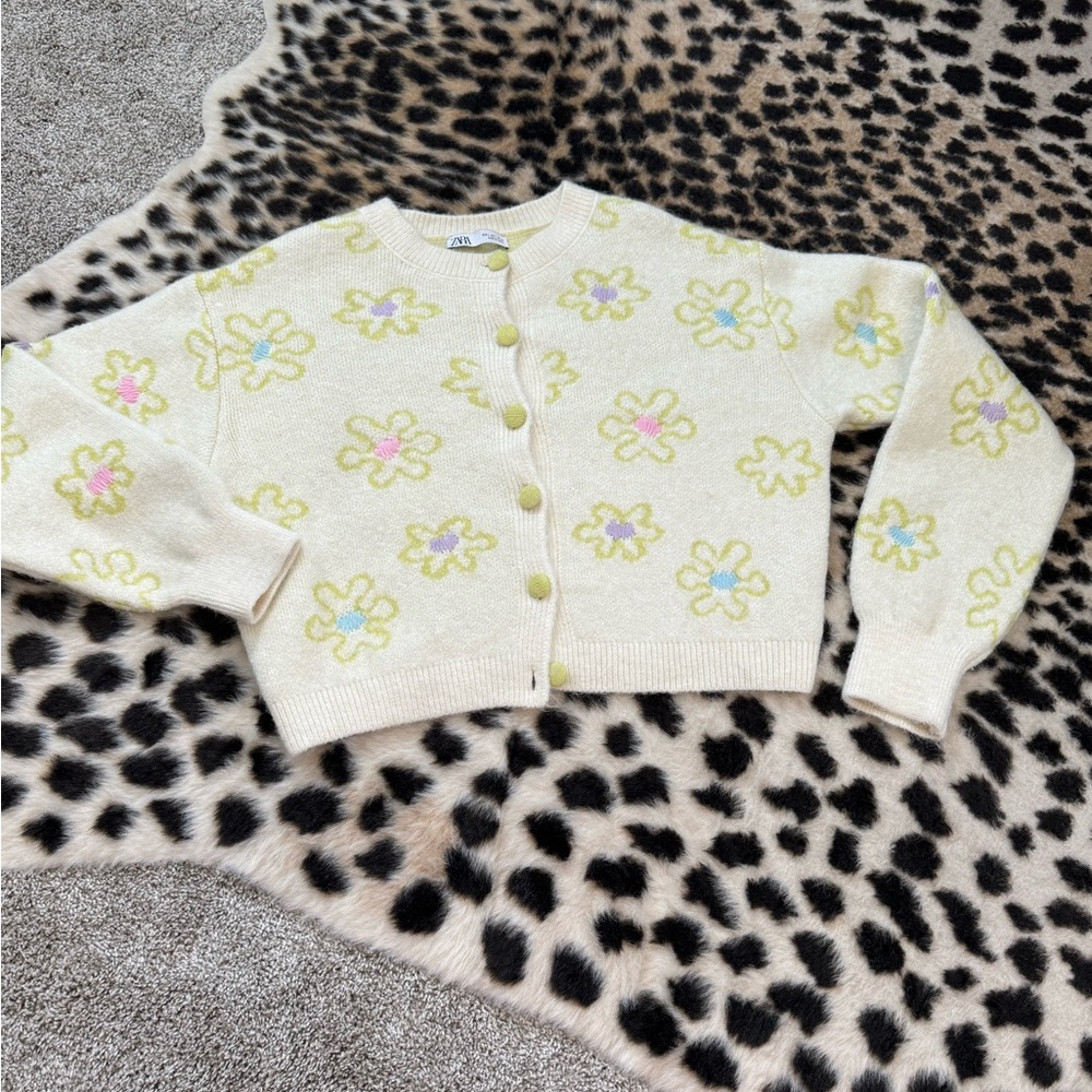 Zara Cream Floral Cardigan Sweater